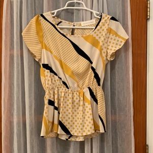 Cream/Yellow silk-style peplum blouse